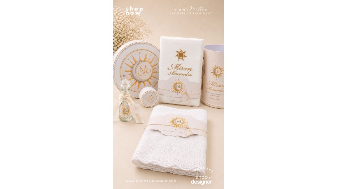 Trusou de Botez Soare și Lună Monogramă Personalizată pentru Băieți 4